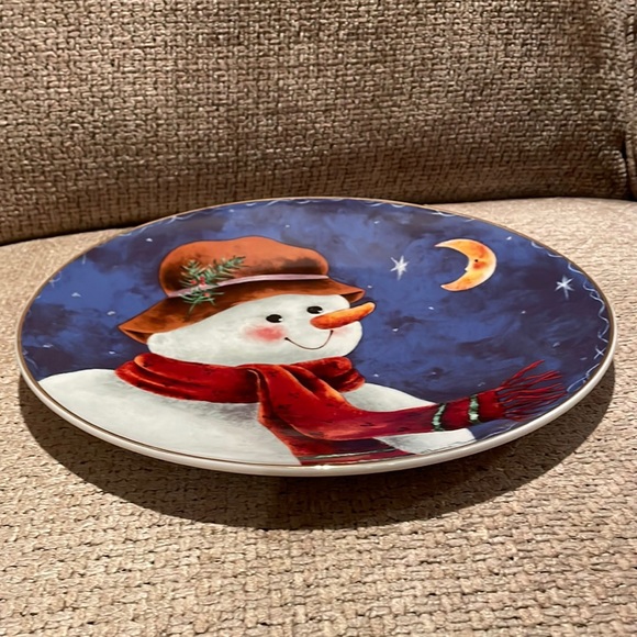 Vintage Elaine Thompson 1997 12" Snowman platter - Picture 10 of 11